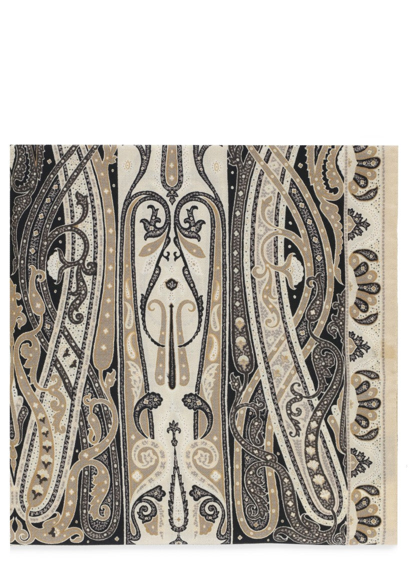 Etro Rectangular Scarf With Intricate Fantasy Motif And Fringed Edge
