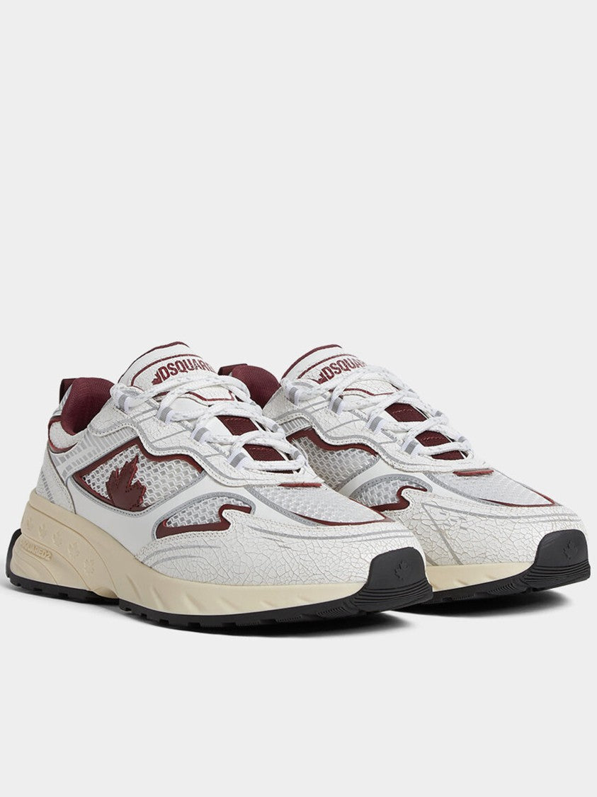Dsquared2 White Burgundy Trimmed Maple Leaf Sneakers