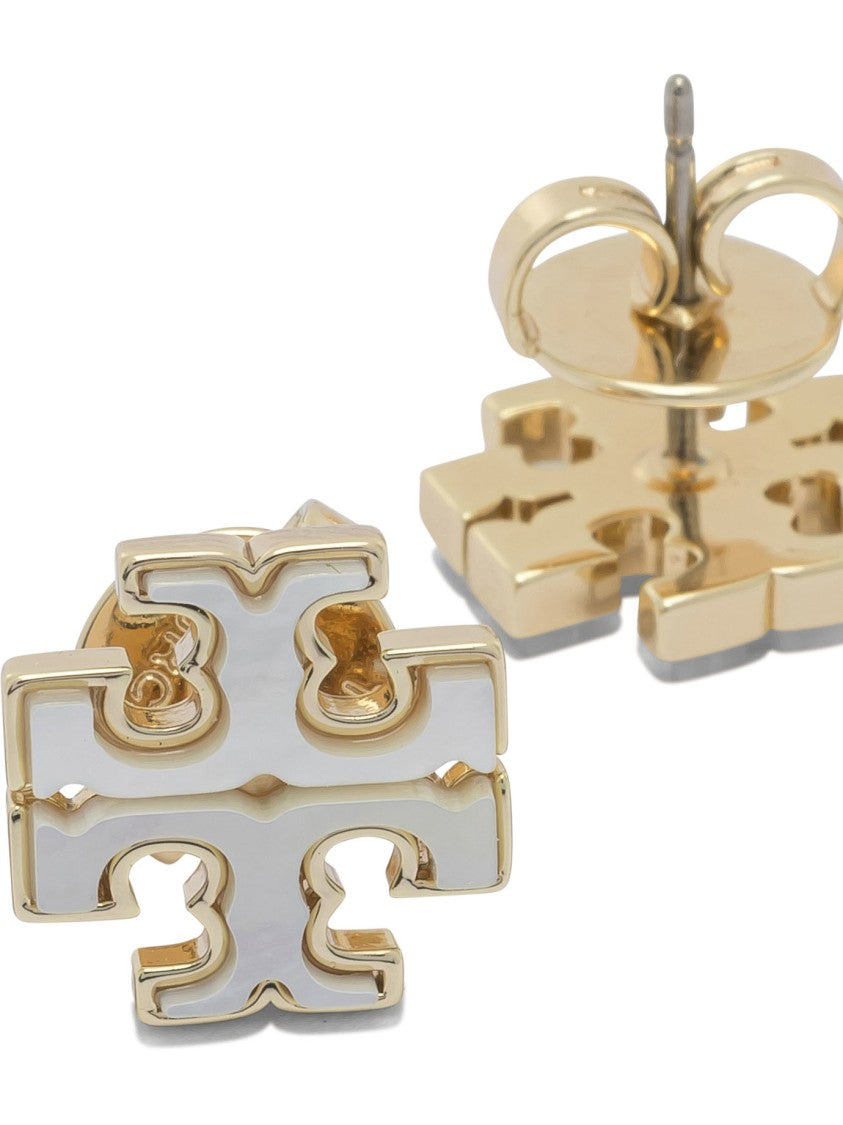 Tory Burch Geometric Design Brass And Mother Of Pearl Earrings