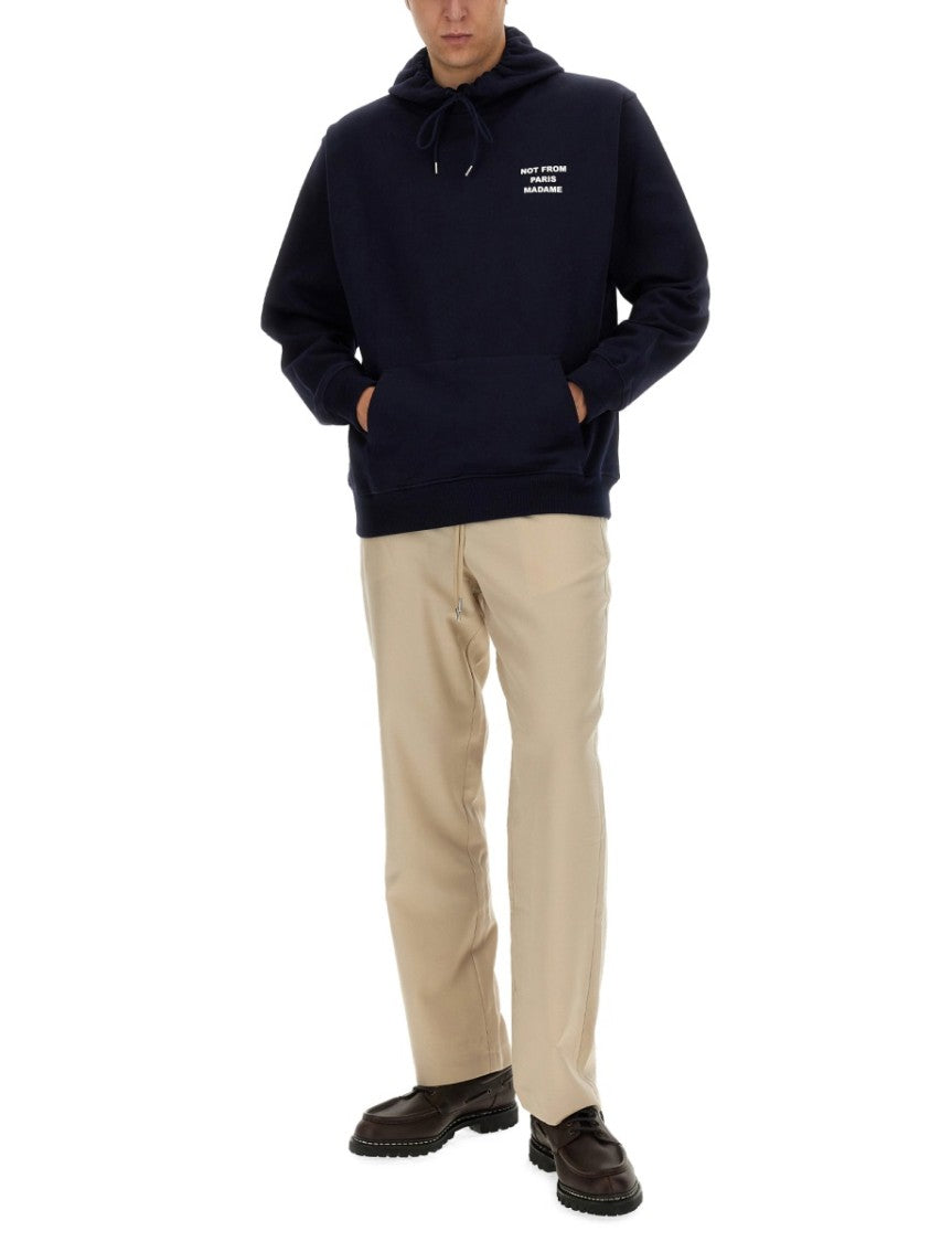 Drôle De Monsieur Neutrals Slogan Graphic Kangaroo Pocket Hoodie