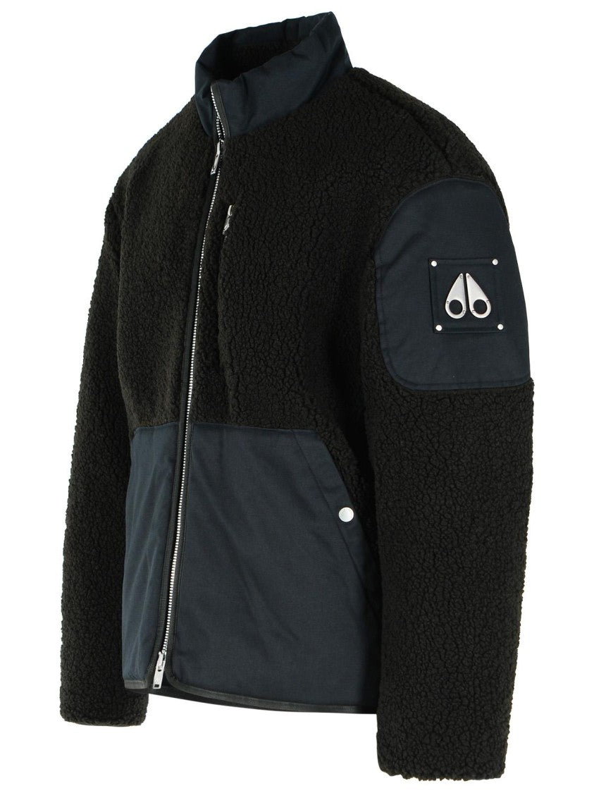 Moose Knuckles Textured Black Polyester Casual Jacket With Raised Neck