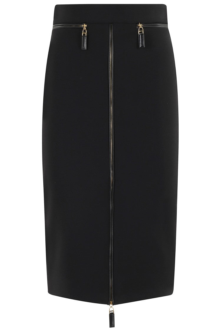 Elisabetta Franchi Black Midi Skirt With Front Zipper