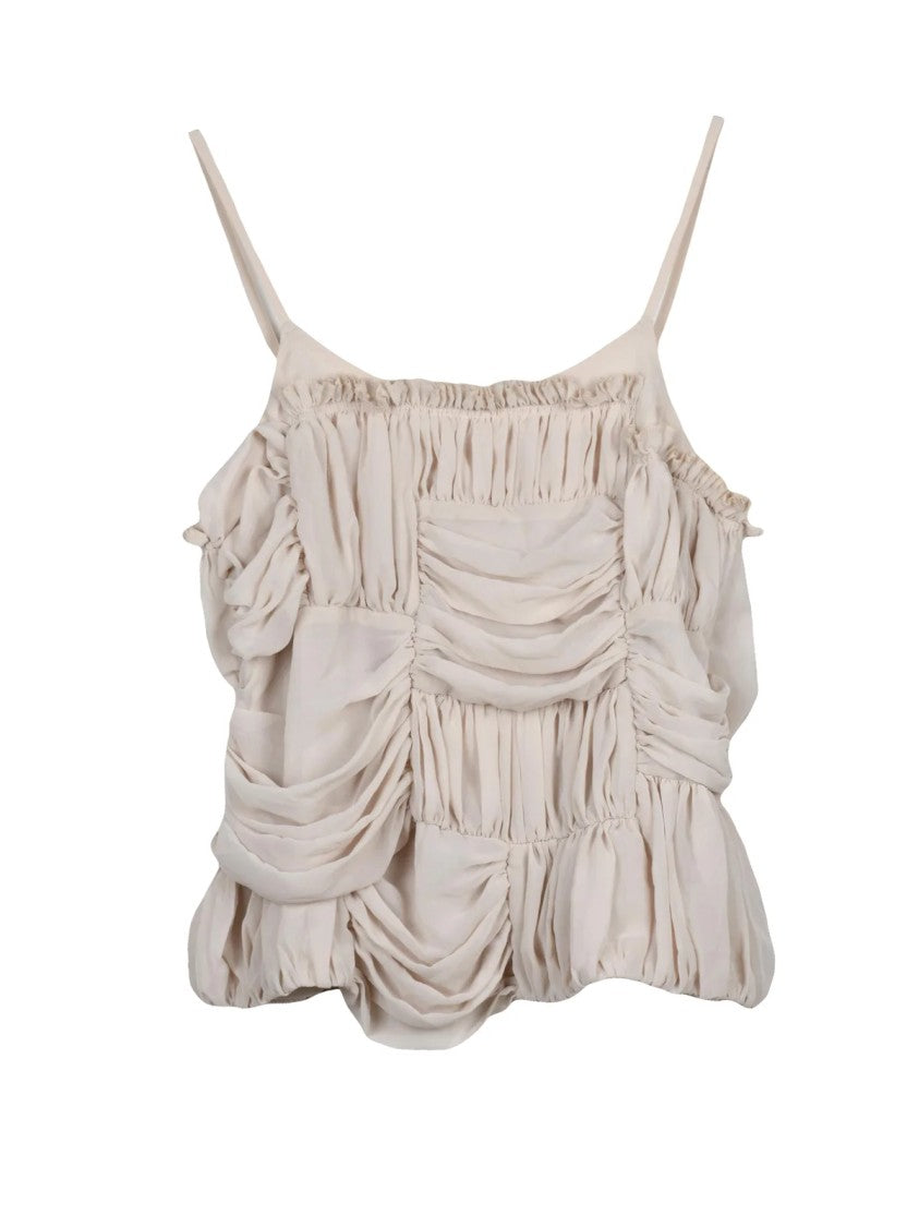 Comme Des Garçons Beige Polyester Ruched Sleeveless Top