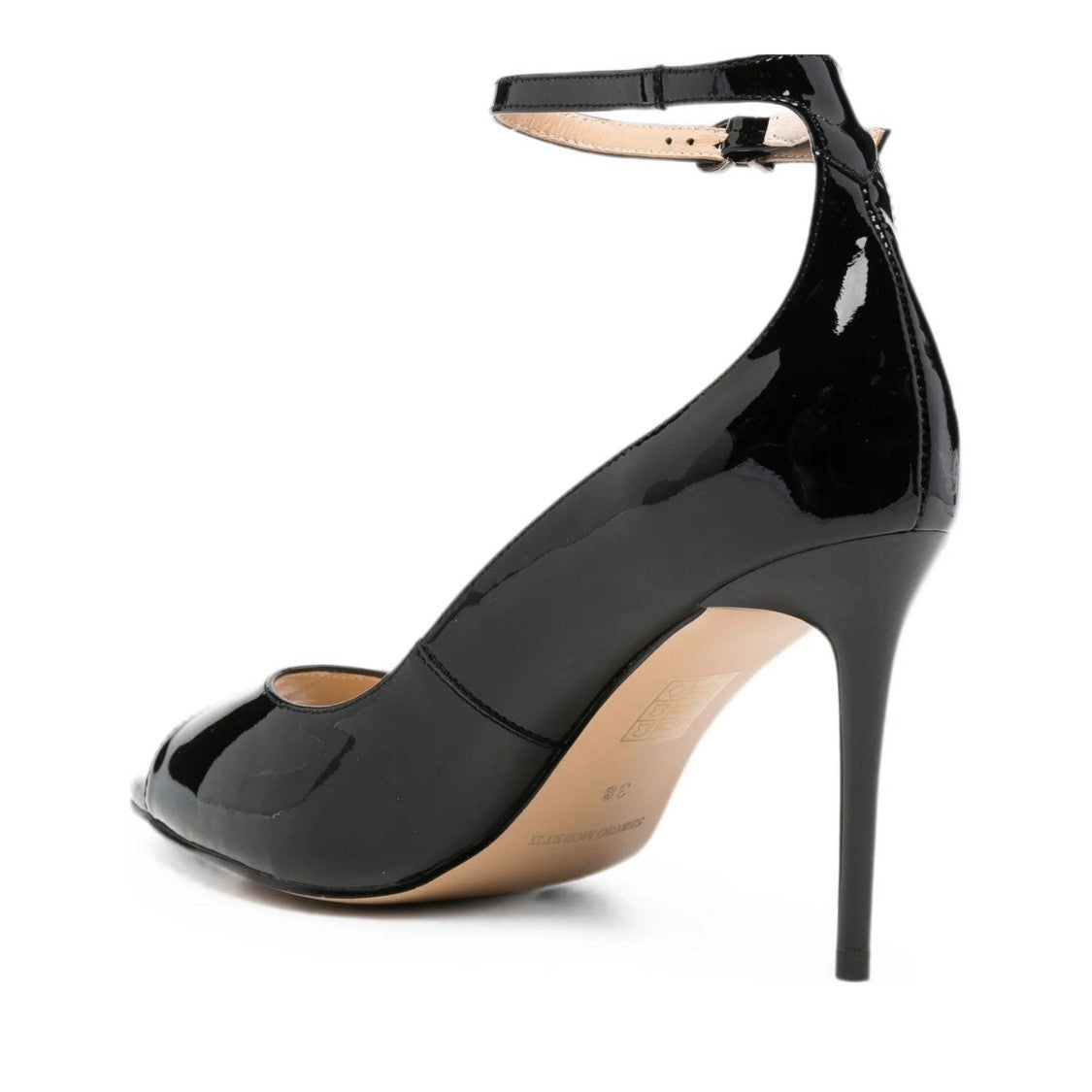 Sergio Moretti Black High Stiletto Ankle Strap Patent Leather Sandals
