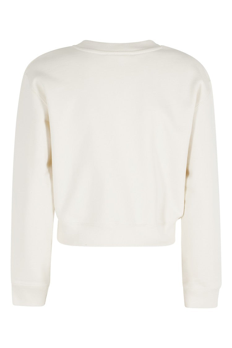 Maison Kitsuné Cream Cropped Front-Embroidered Cotton Sweatshirt