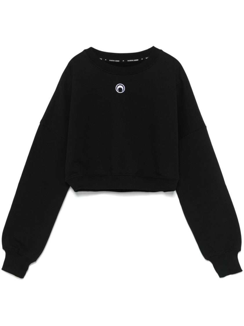 Marine Serre Cropped Black Sweatshirt With Design