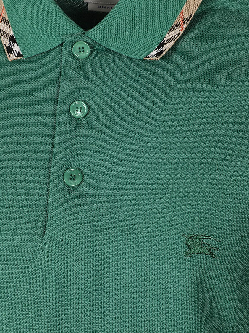 Burberry Solid Green Polo Shirt With Check Accented Collar