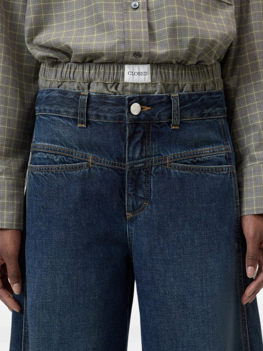 Closed Dark Blue Faded Wide-Leg Jeans