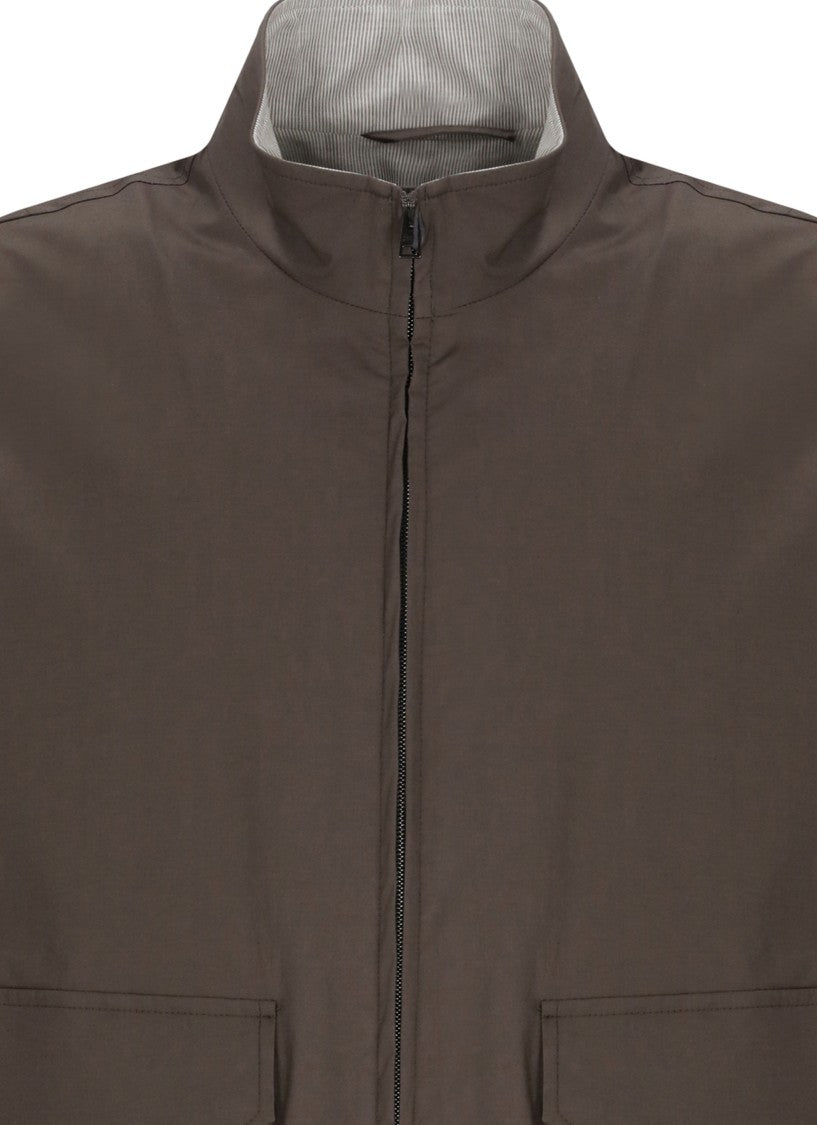 Herno Brown Cotton High-Neck Bomber Jacket