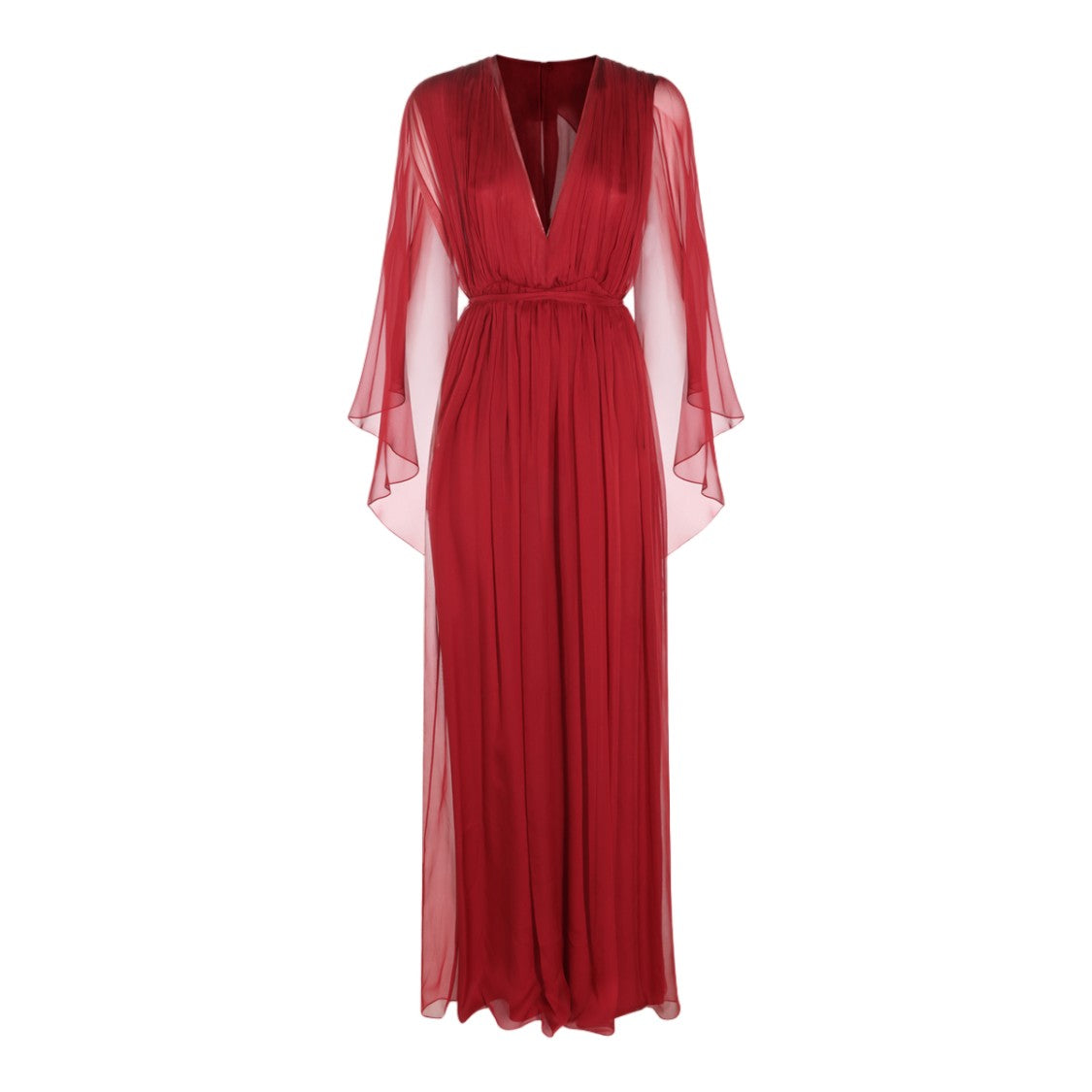 alberta ferretti dress Deep V-Neck Maxi With Sheer Sleeves And Pleated sleeveless shape and neckline Genlund Men Casual Vacation group:womens-washable-silk-bias-midi-slip-dress-base Sizes:0