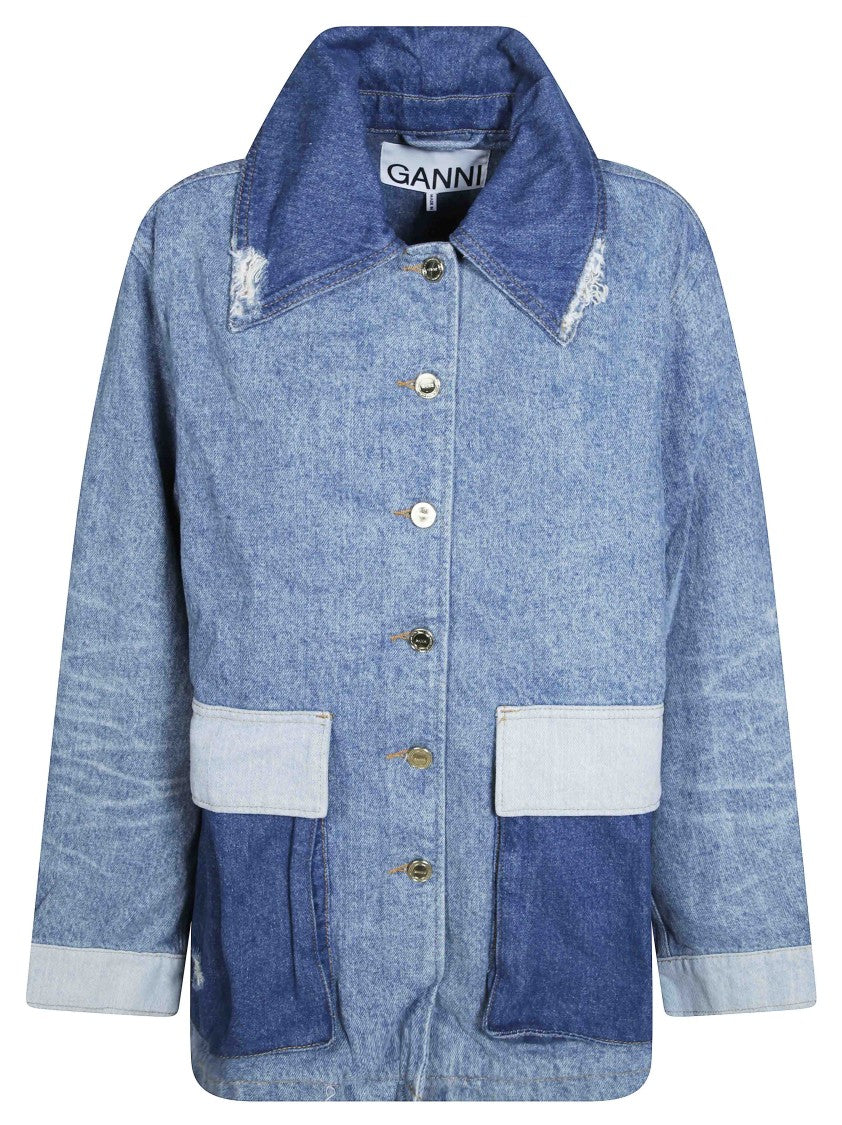 Ganni Patchwork Denim Midi Jacket