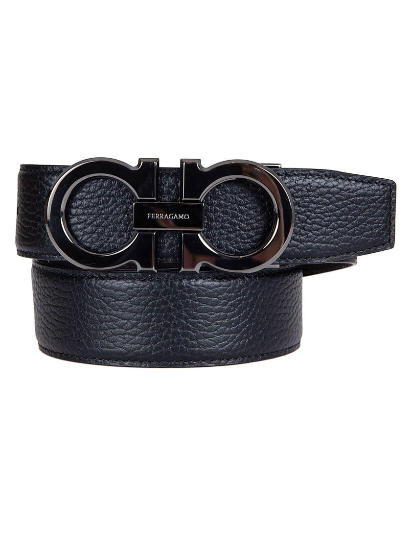 Ferragamo Textured Leather Belt With Polished Metal Buckle