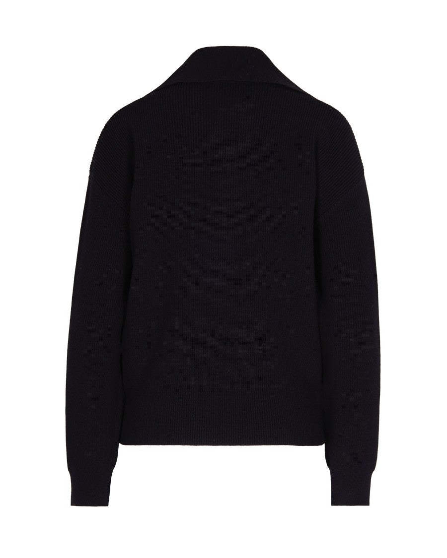 Liu Jo Ribbed Knit Top With Oversized Collar And Metallic Button Details