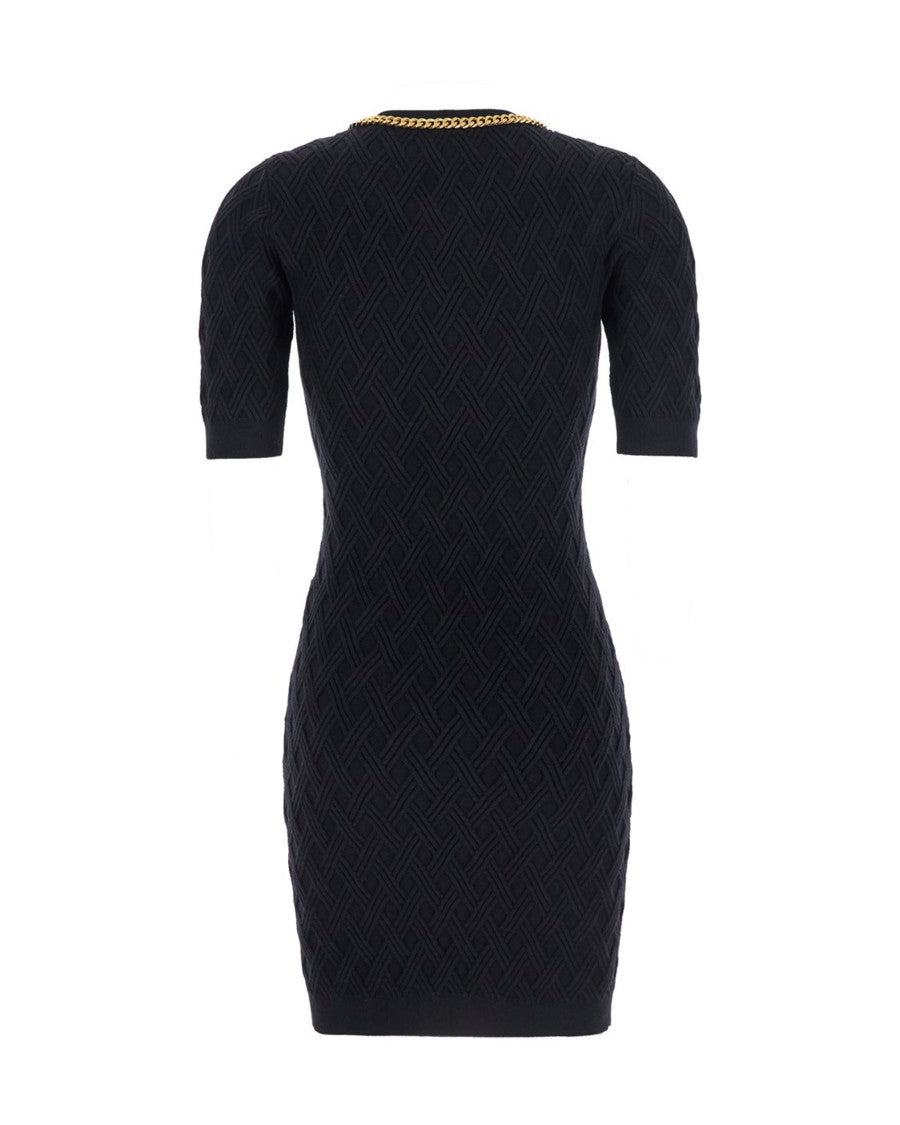 Elisabetta Franchi Black Diamond Knit Mini Dress With Jewel Detail