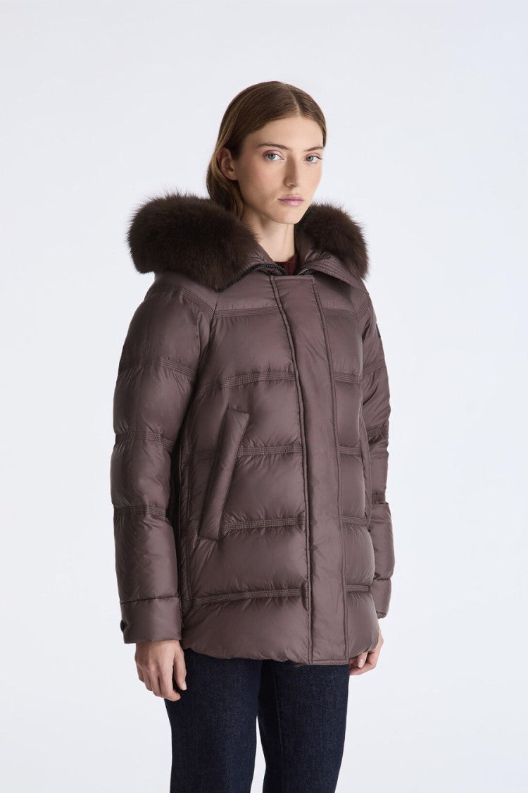 Peuterey Taupe Glossy Hooded Polyester Puffer Jacket