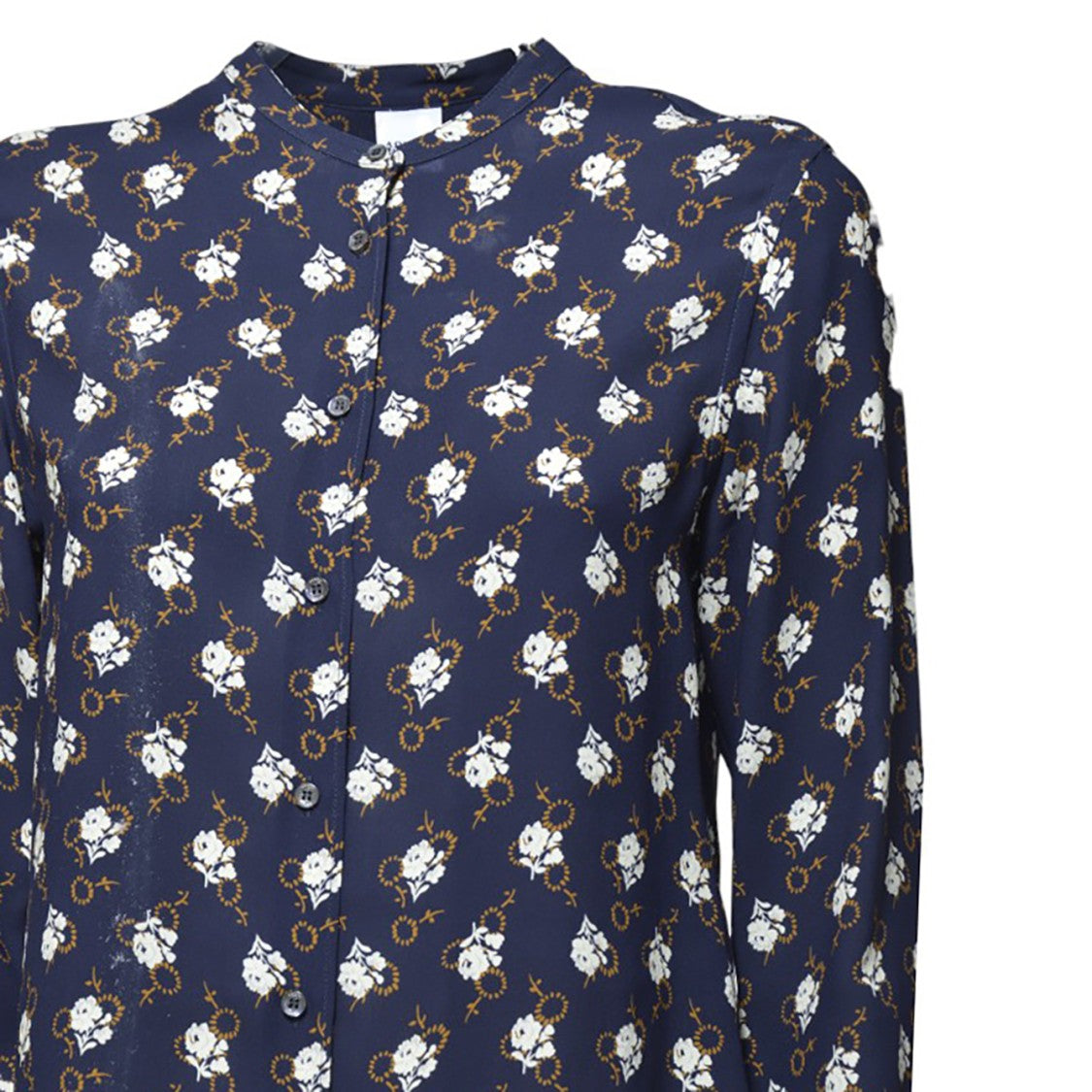 Aspesi Blouse Korean Collar Viscose Blue Floral Print