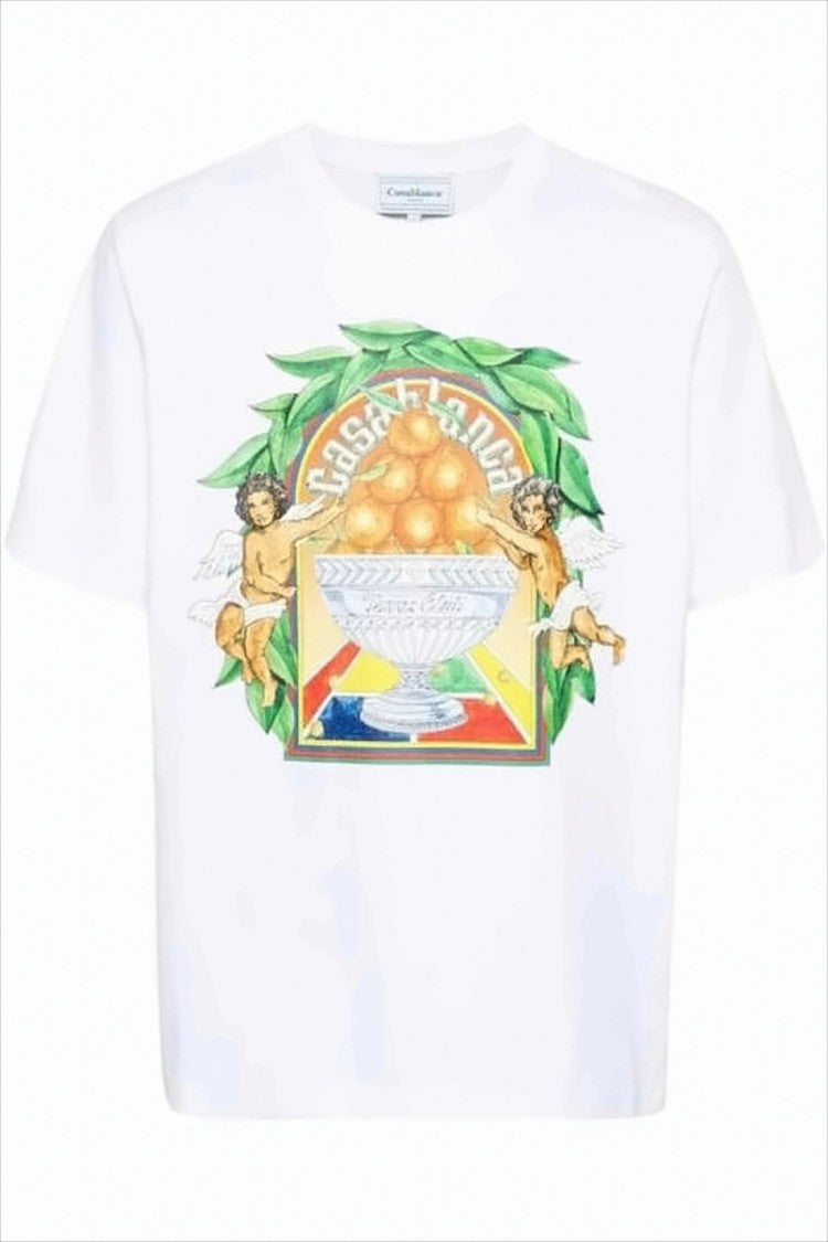 Casablanca White Short-Sleeve T-Shirt With Cherub Graphic Print