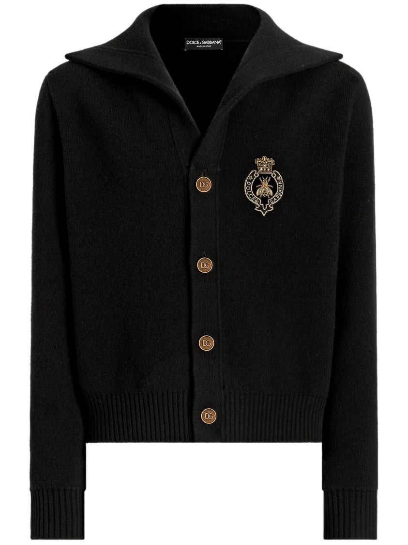 Dolce & Gabbana Black Cropped Embroidered Crest Cardigan