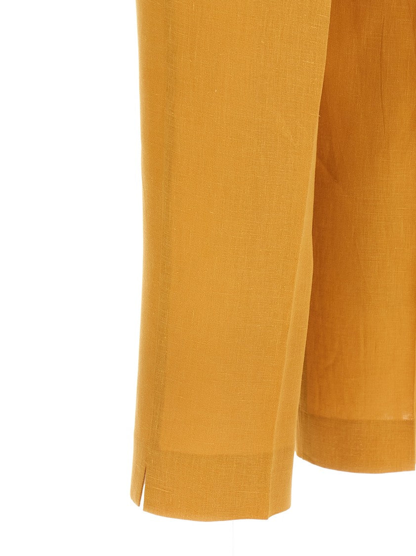 Herno Tailored Orange Linen Trousers With Stretched Pleat Design