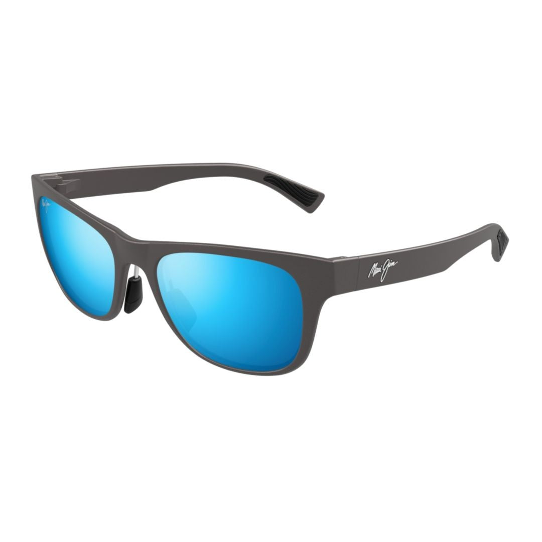 Maui Jim Kapeau Matte Black Rectangular Sunglasses With Reflective Blue Lenses