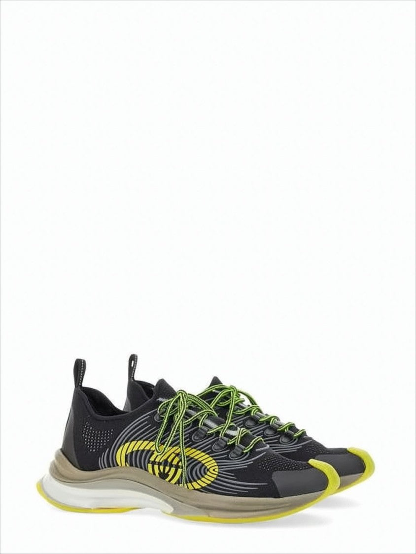 Gucci Dynamic Black Sneakers With Yellow