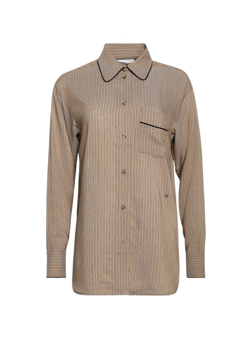 Victoria Beckham Piping Detail Pyjama Shirt Tobacco And Midnight