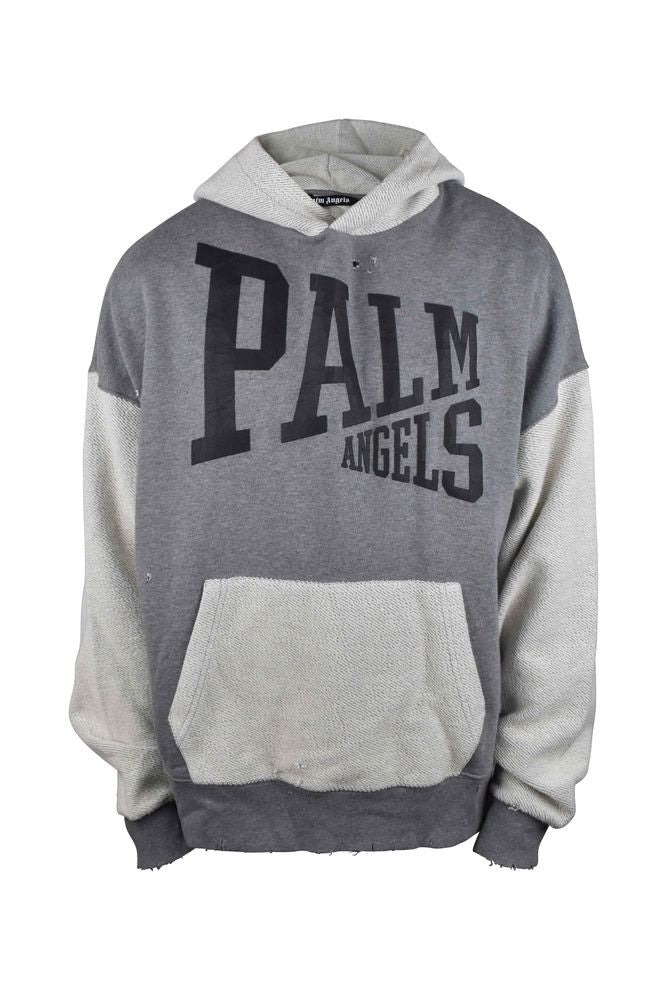 Palm Angels Patchwork Yoke Hooded Sweatshirt With Distressed Details