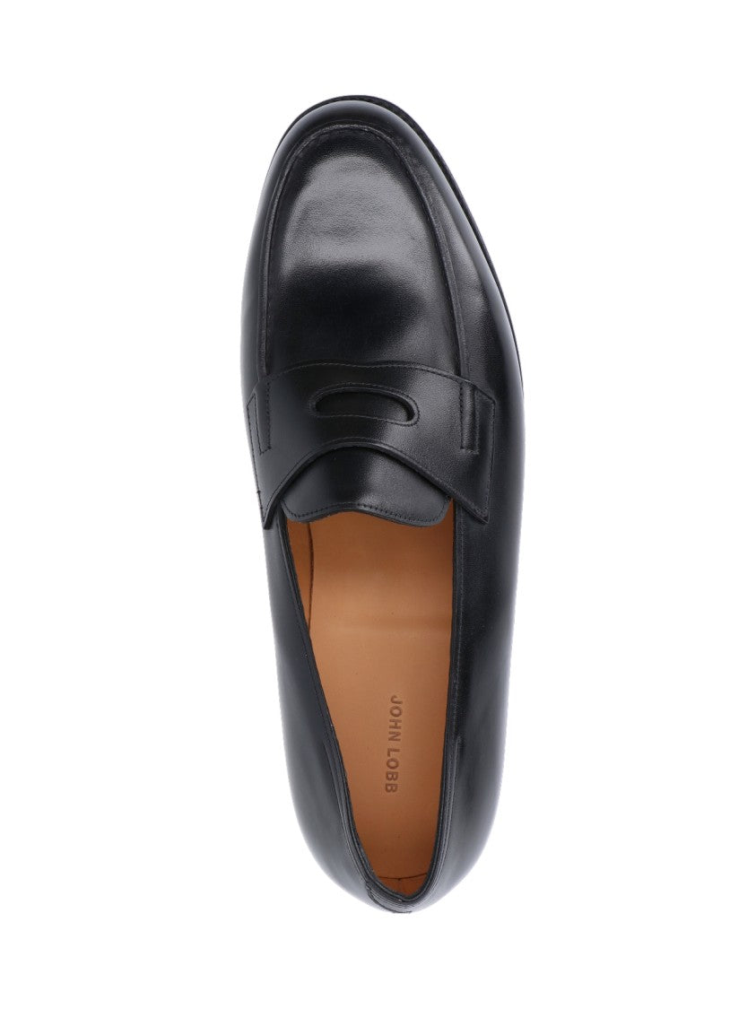 John Lobb Slip-On Black Leather Moccasins With Cut-Out Detail