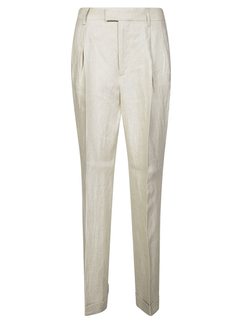 Berwich White Palazzo Natural Texture Linen Trousers