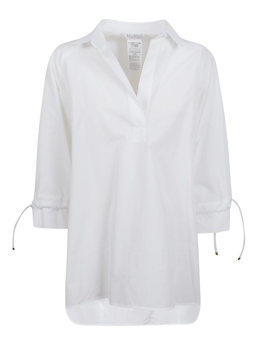Max Mara White Cotton Shirt With Classic Collar And Gathered Cuffs