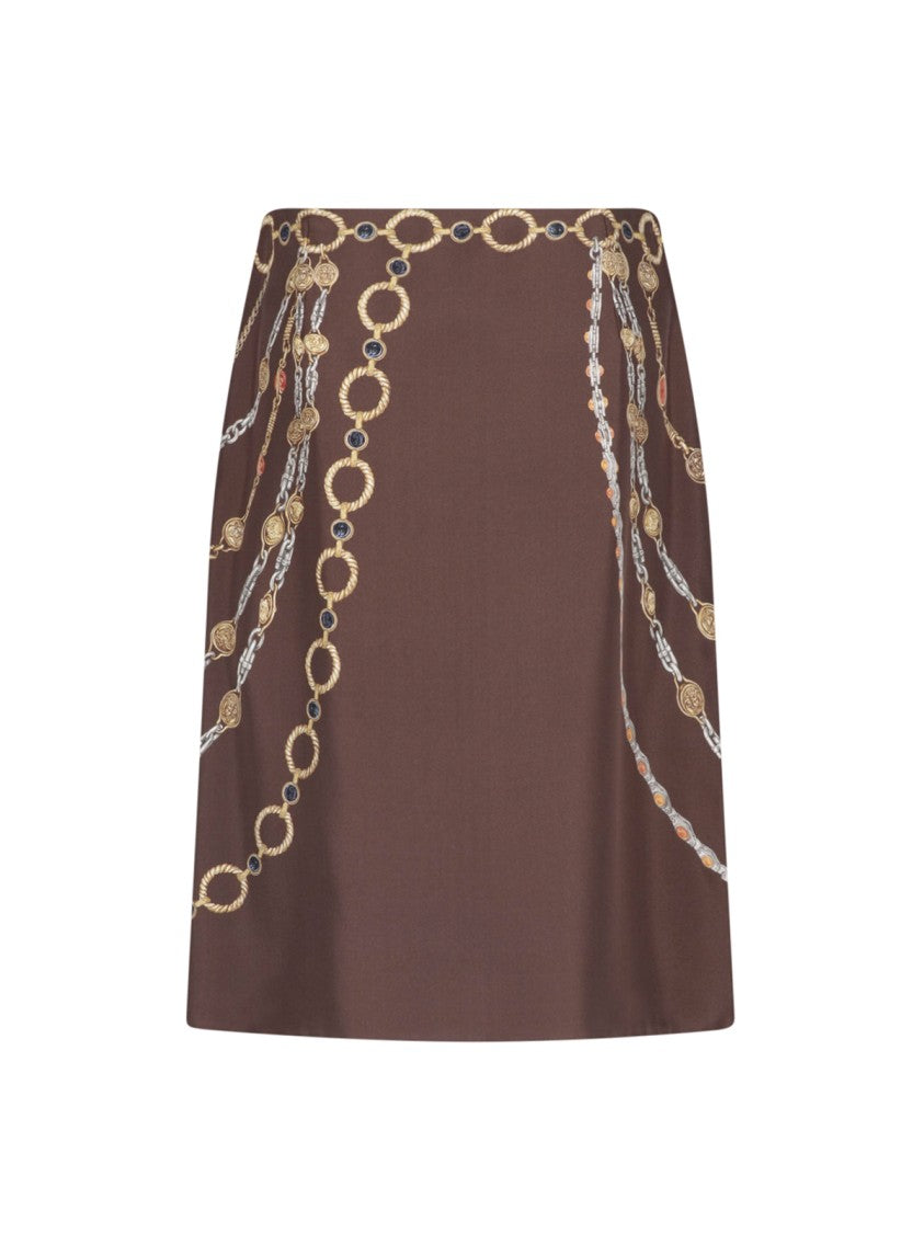 Versace Multicolor Printed Silk Midi Skirt
