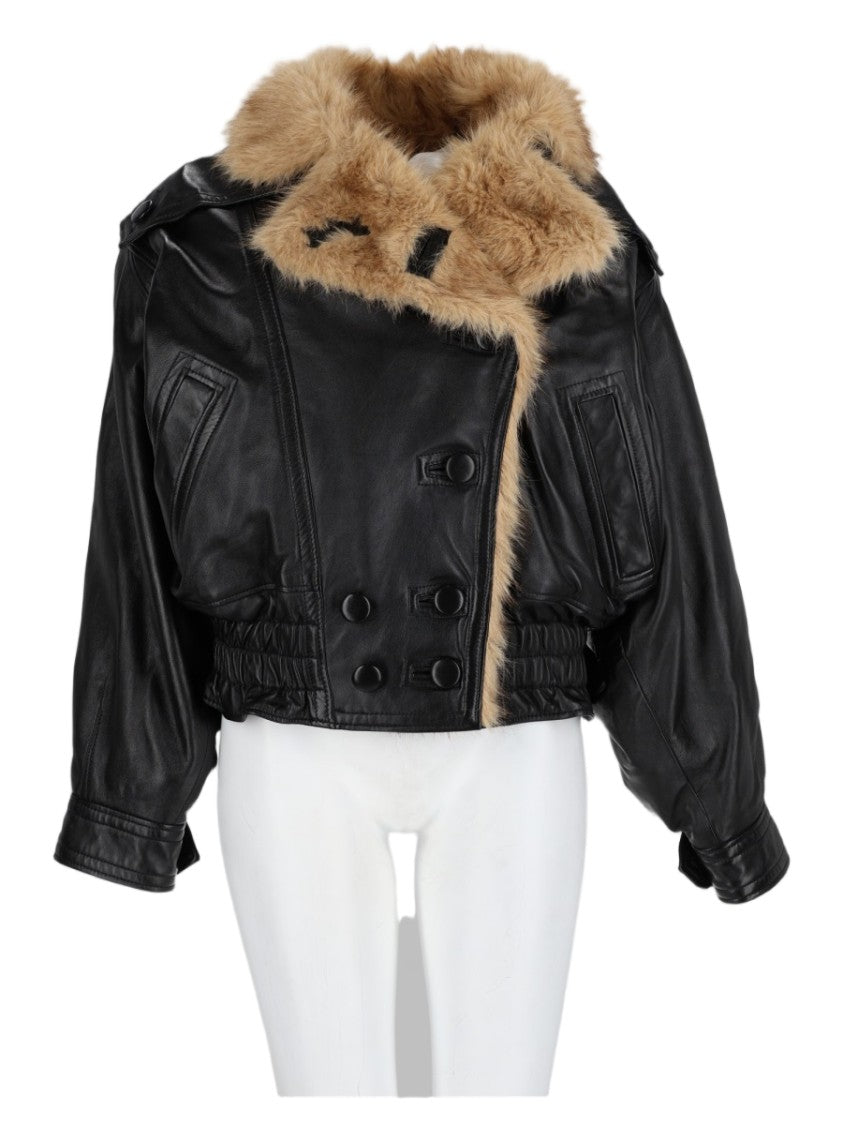 Isabel Marant Black Cropped Fur-Collar Lamb Leather Jacket