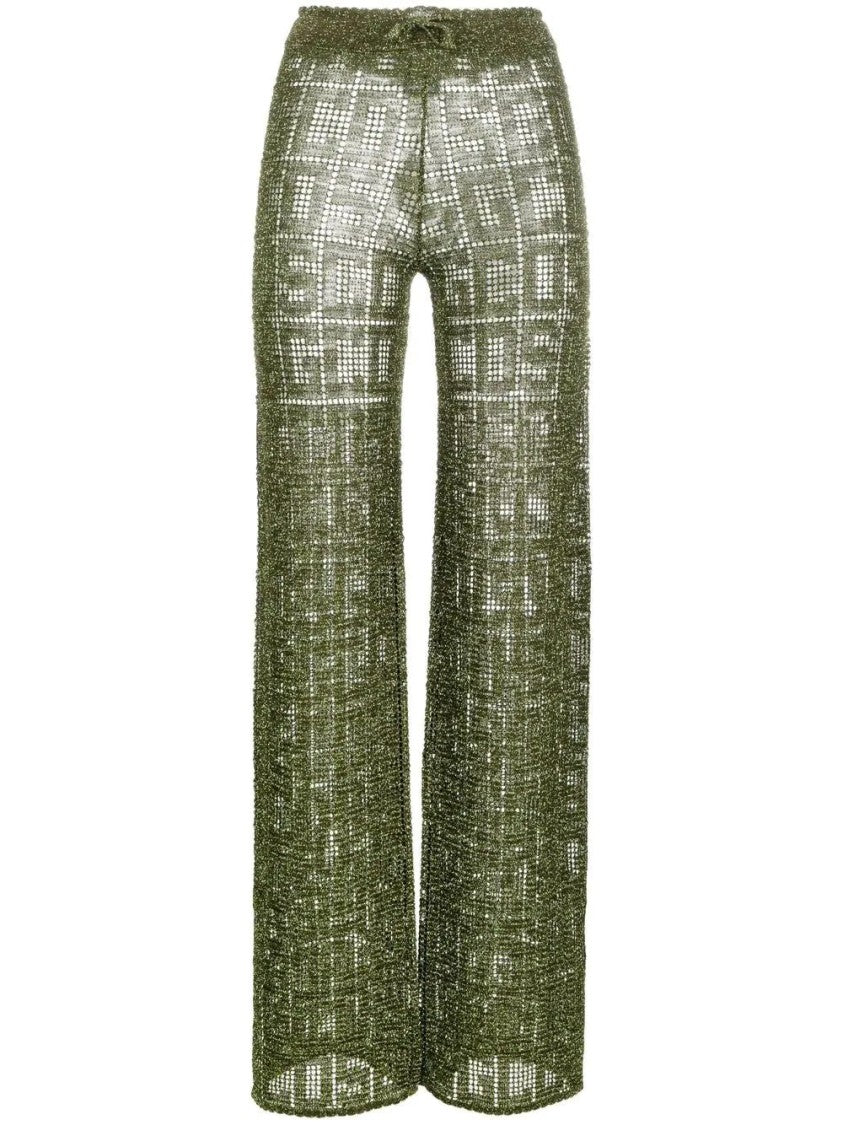 Gcds Macramé Trousers With Monogram Pattern And Wide-Leg Silhouette