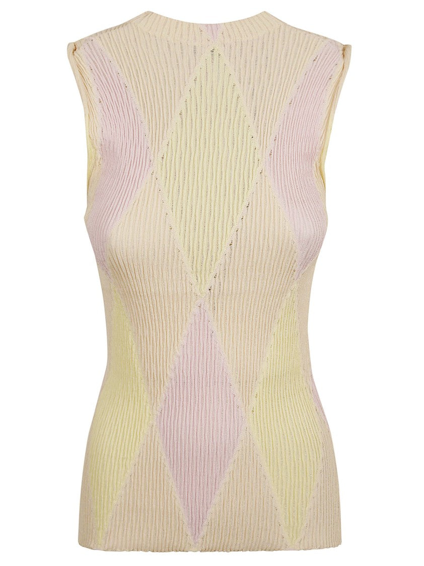 Burberry Sleeveless Textured Top With Diamond Pattern