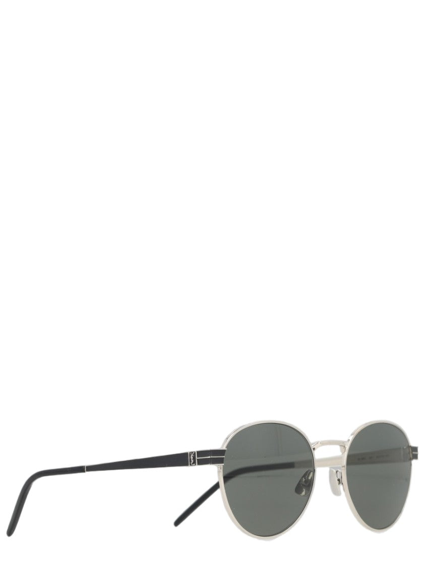 Saint Laurent Black Oval Frame Silver Metal Rim Sunglasses