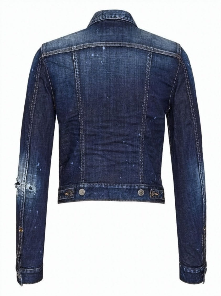 Dsquared2 Cropped Denim Jacket With Classic Collar
