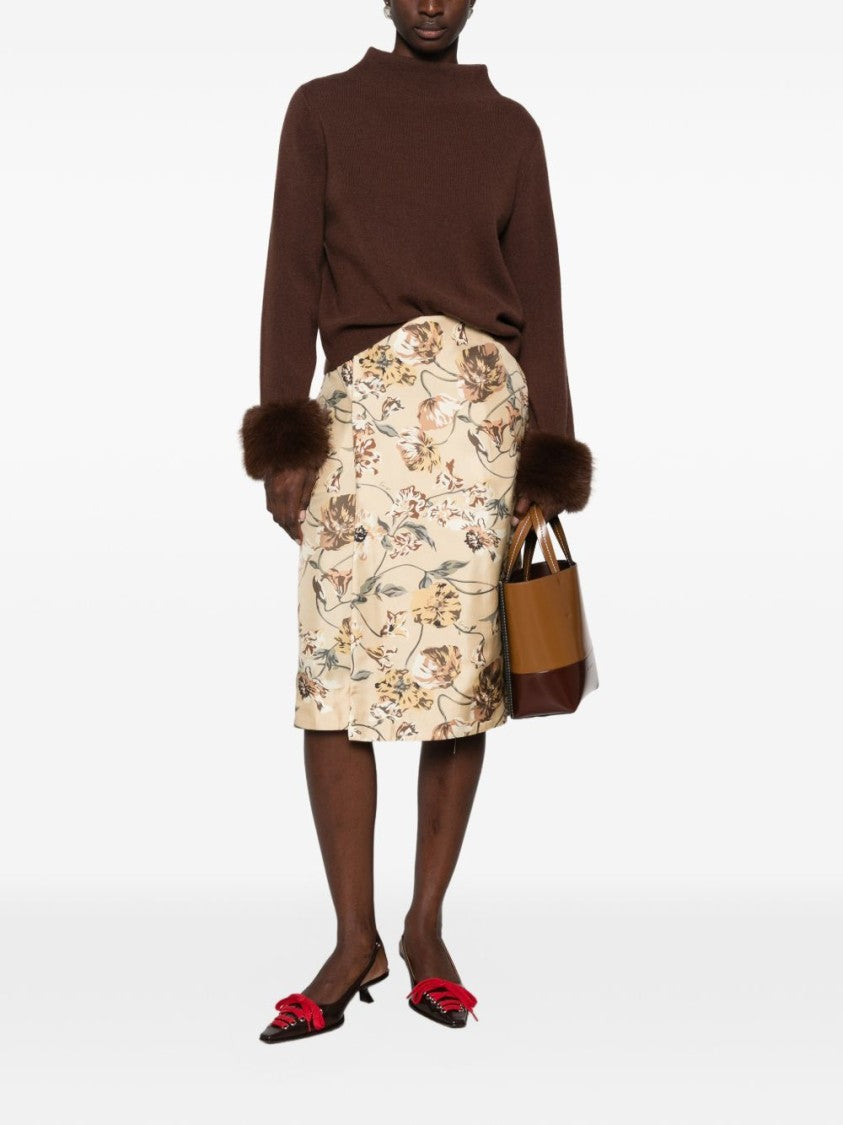 Kenzo Floral Print Silk Skirt With Satin Finish And Concealed Fastening