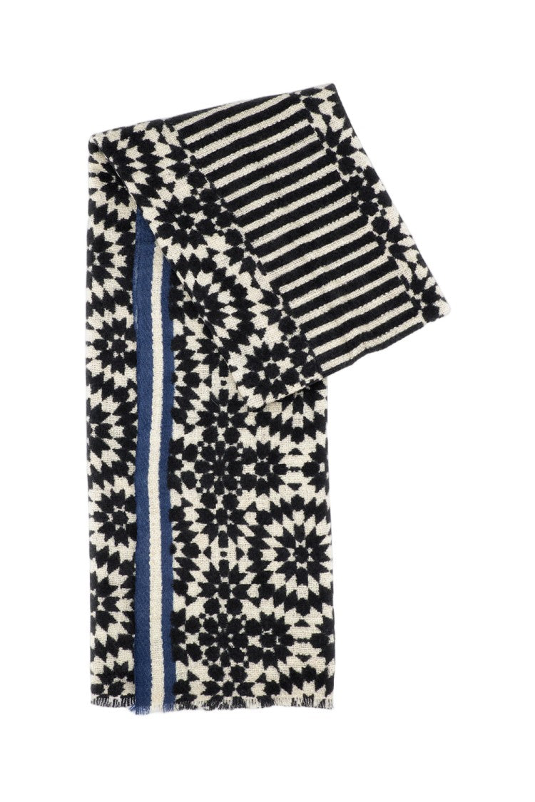 Me & K Artisanal Geometric Cashmere Scarf With Striped Border