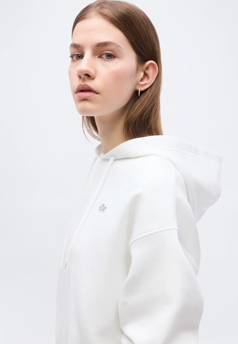 Lacoste White Oversized Minimalist Hooded Sweatshirt