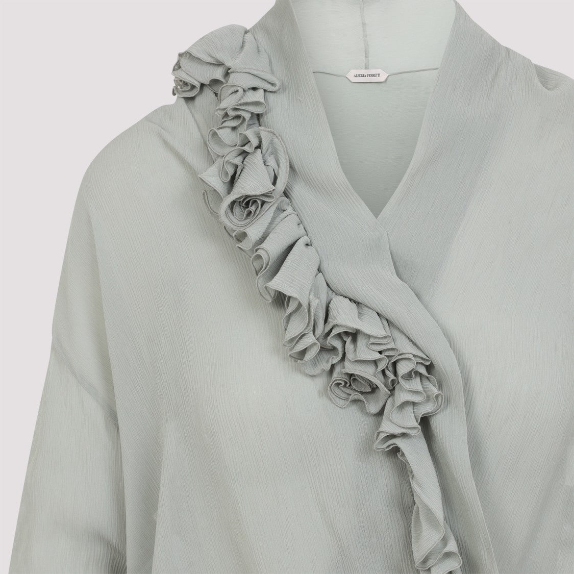 Alberta Ferretti Loose-Fitting Grey Shirt With Ruffled Trim