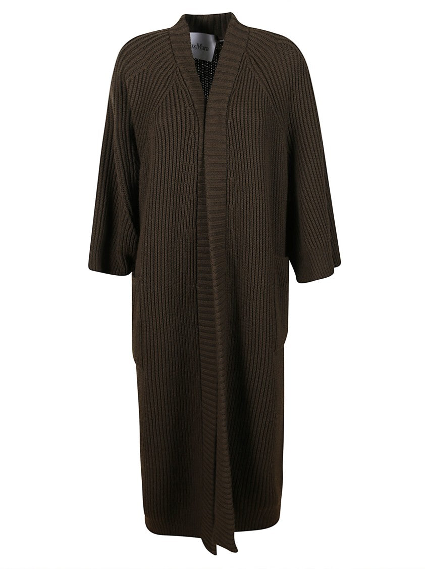 Max Mara Open-Front Ribbed Knit Cardigan With Elbow-Length Sleeves