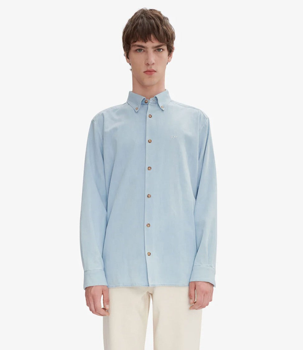 A.P.C. Bleached Organic Denim Shirt With Classic Collar