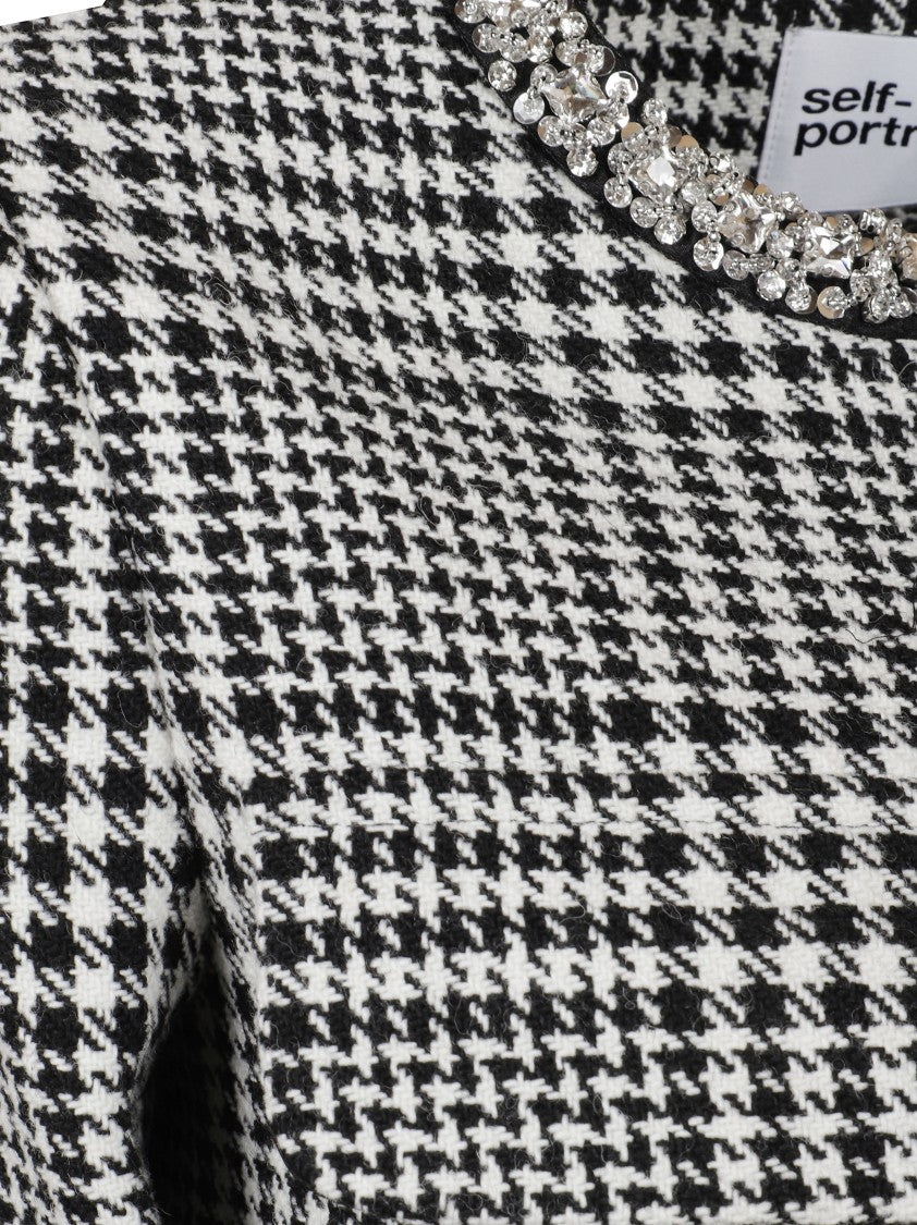 Self-Portrait Cropped Black Jacket With Check Pattern