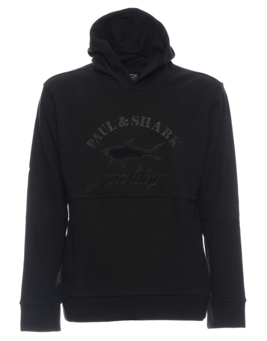 Paul & Shark Casual Black Hoodie With Drawstring Hood