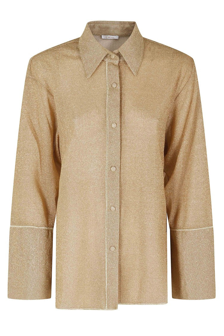 Oséree Gold Lumiere Lurex Button-Front Polyamide Shirt