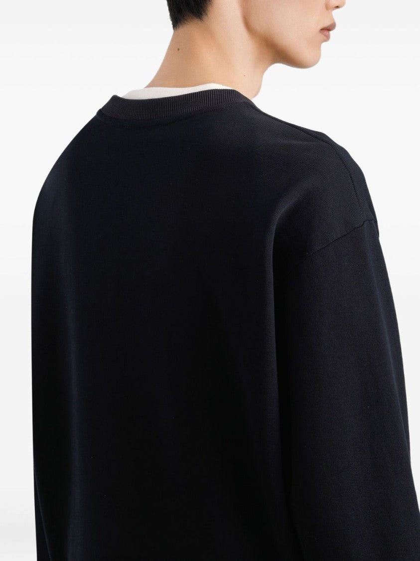 Dolce & Gabbana Dark Blue Crew Neck Sweatshirt With Logo Emblem