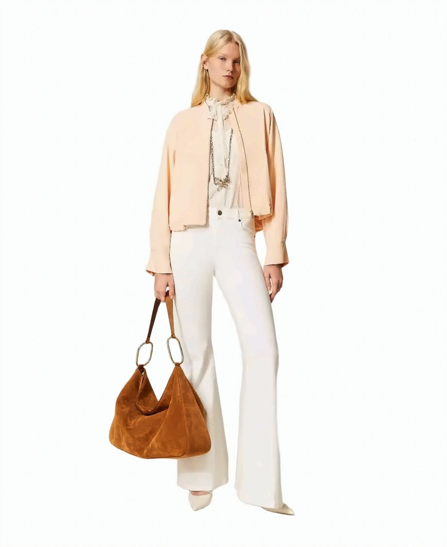 Twin-Set Fluid Viscose-Blend Twill Kimono Sleeves Bomber Jacket