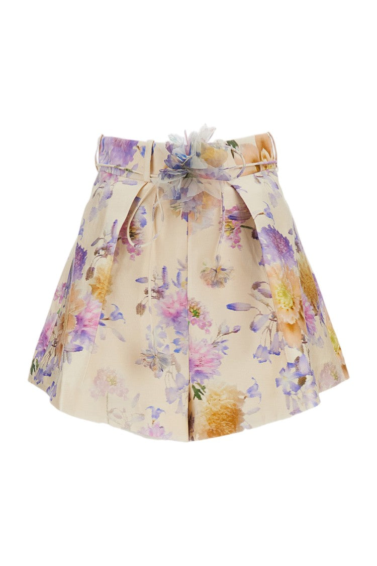 Zimmermann High-Waisted Floral Pattern Silk And Cotton Shorts
