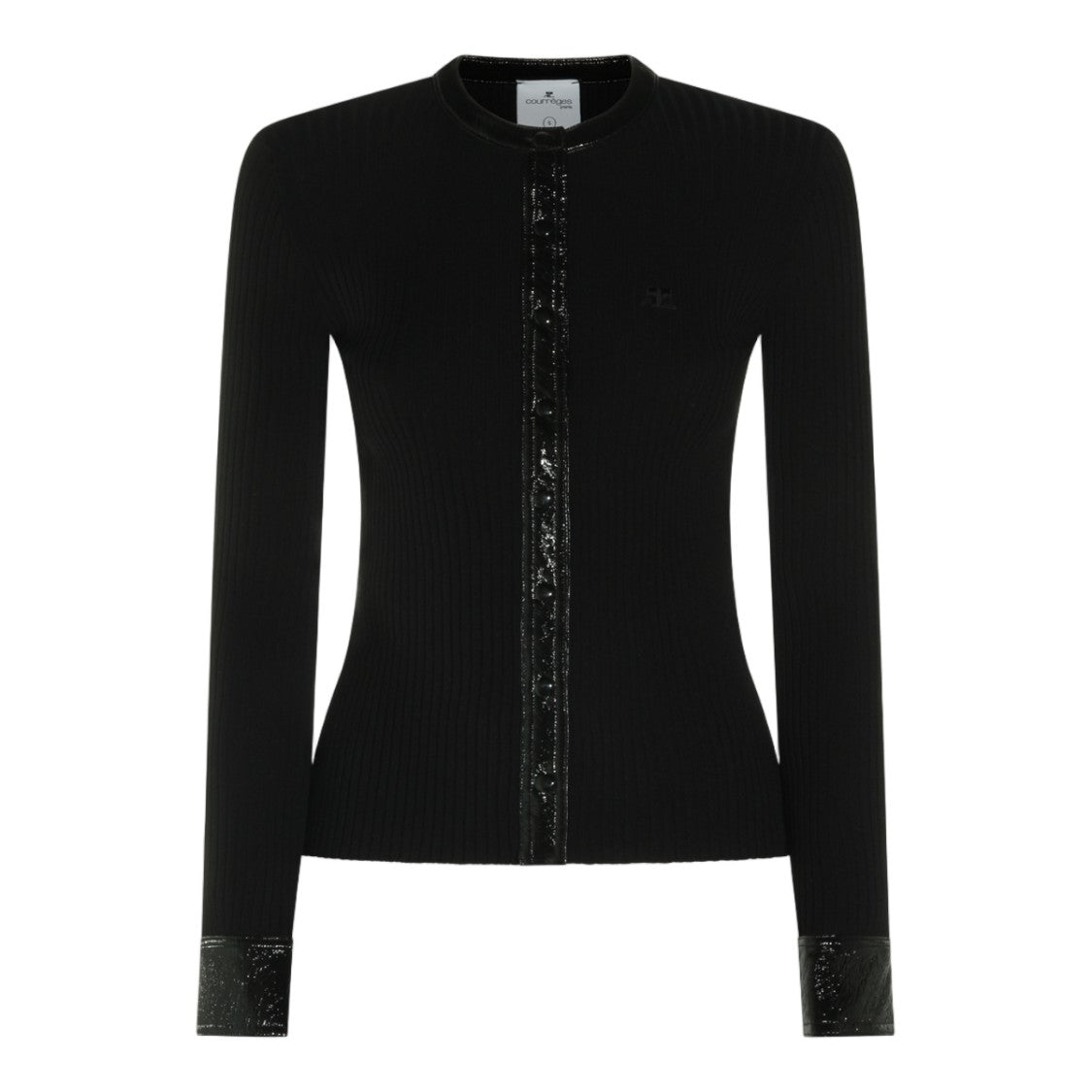 Courrèges Fitted Sweater With Ribbed Texture And Patent Trim