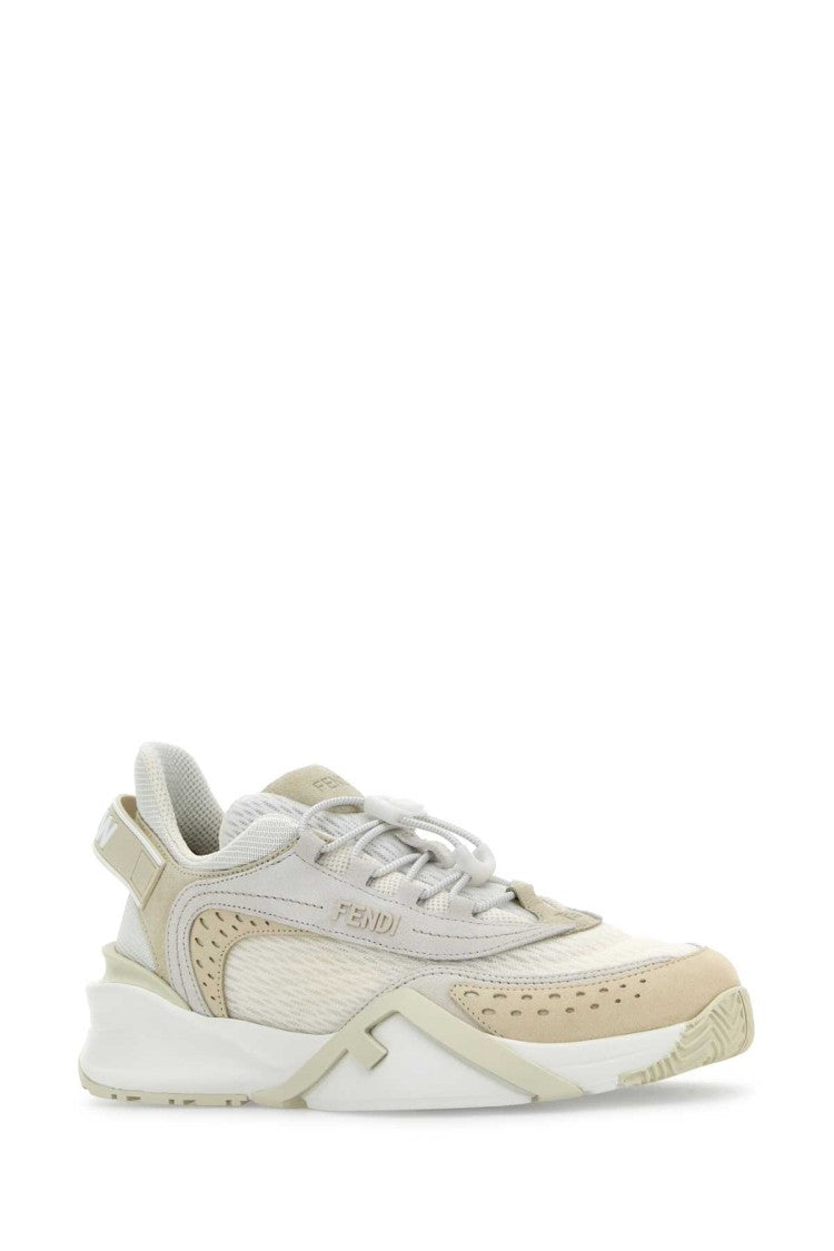 Fendi Ivory Mesh And Suede Fendi Flow Sneakers